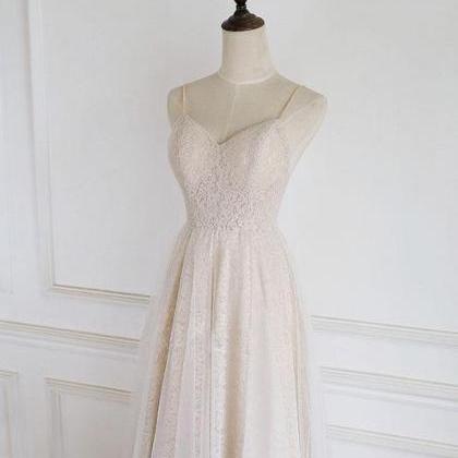 Light Champagne Lace Straps Sweetheart Party Dress..