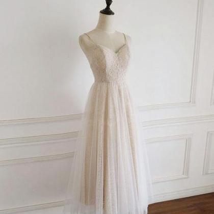 Light Champagne Lace Straps Sweetheart Party Dress..
