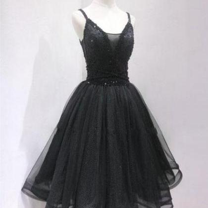 Black Tulle And Beaded Knee Length Straps..
