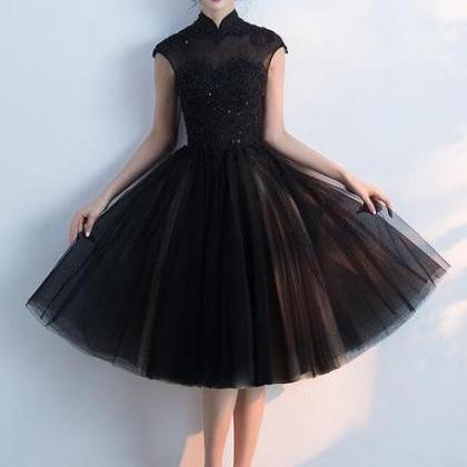 Black Tulle Homecoming Dress With High Neckline,..
