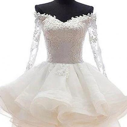 White Off Shoulder Short Organza With Lace Top..