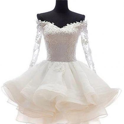 White Off Shoulder Short Organza With Lace Top..