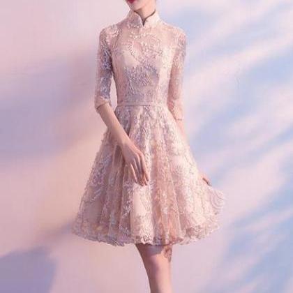 Adorable High Neckline Lace Short Party Dress..