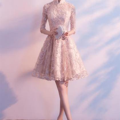 Adorable High Neckline Lace Short Party Dress..