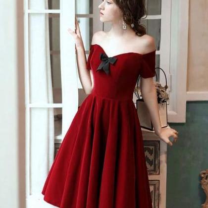 Dark Red Velvet Party Dress Short Homecoming..