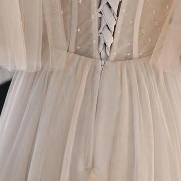 Light Champagne Tulle Beaded Sweetheart Homecoming..