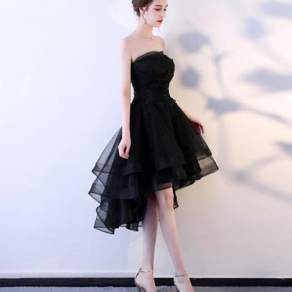 Black Tulle Flowers Lace High Low Strapless..
