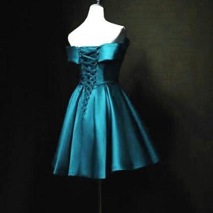 Blue Satin Cute Knee Length Short Prom Dress..