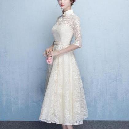 Ivory Lace High Neckline Short Sleeves Cute..