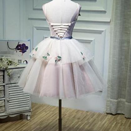 Cute Pink Tulle Short Flowers Lace Layers Formal..