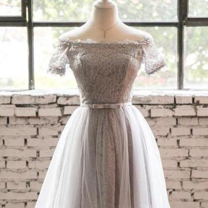 Grey Lace Tulle Short Sleeves Homec..