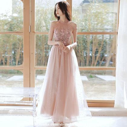 Pink Applique Lace Prom Dresses,special Occasion..