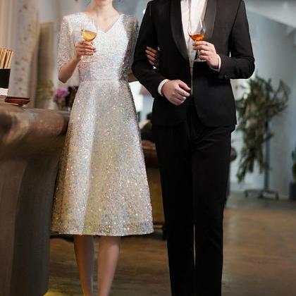 Glitter White Short Wedding Party Dress,a Line..