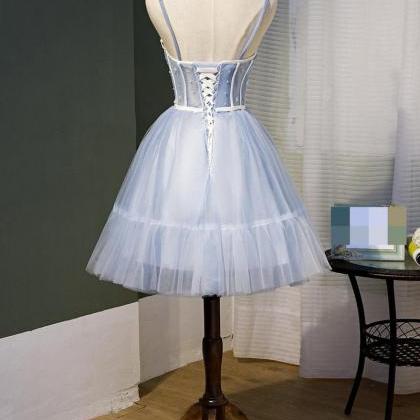 Sky Blue Beaded Lace Up Ball Gown Tulle Homecoming..