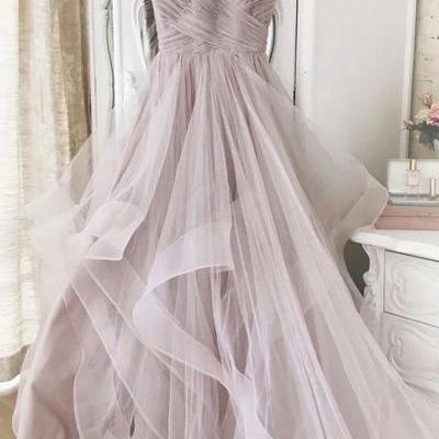 Stylish Long Tulle V Neck Prom Dress Customize A Line Evening Dress