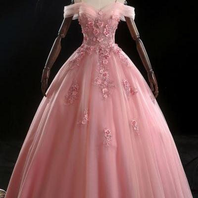 Sweetheart Neck Pink Tulle Spaghetti Straps A Line Long Formal Prom Dress