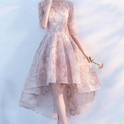 Princess A Line Lace High Low Half Sleeves Homecoming Dresses
