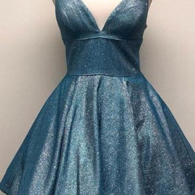 Spaghetti Straps V Neck A Line Short Prom Homecoming Dress With Pockets Cocktail Dress