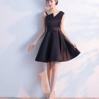 Simple black satin short prom dress,homecoming dress