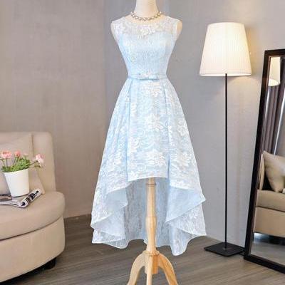 Light blue lace high low prom dress,homecoming dress