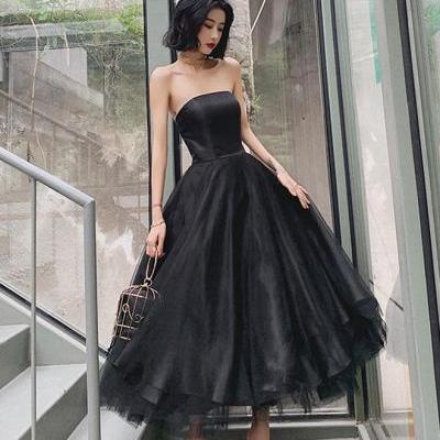 Black tulle short prom dress,black evening dress
