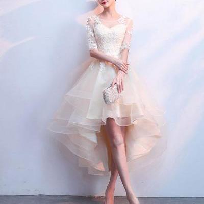 champagne tulle lace prom dress,champagne homecoming dress