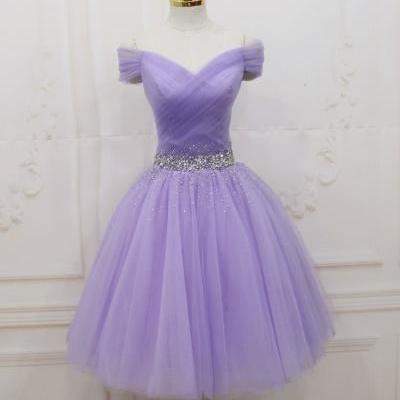Purple off shoulder tulle sequin prom dress purple homecoming dress