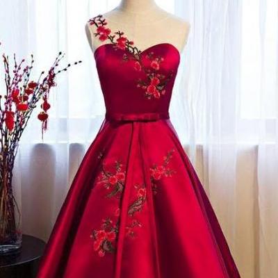Red Satin Short Formal Dresses, Lovely Party Dresses, Cute Party Dress 