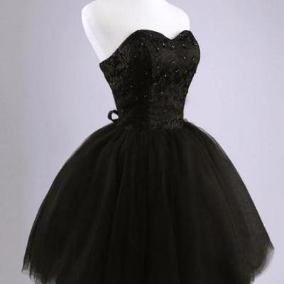 Beautiful Black Short Lace and Tulle Homecoming Dress, Sweetheart Short Prom Dress
