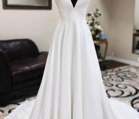 White v neck tulle long prom dress white tulle formal dress main image 1