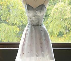 Gray Short Strapless Tulle Prom Dress, Cute A-Line Party Dress main image 1