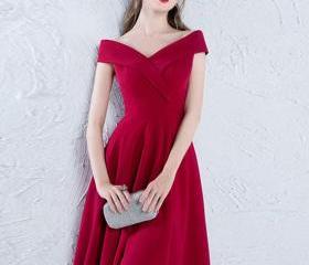 Burgundy Off Shoulder Satin Prom Dress,burgundy Homecoming Dress on Luulla