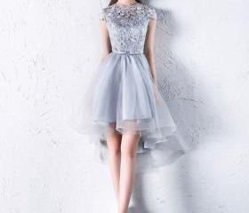 Cute tulle short prom dress tulle lace gray homecoming dress,DS2288
