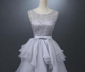 Gray Lace Short Prom Dresses, Fluffy Gray Lace Homecoming Dresses, Gray Formal Evening Dresses EP1372