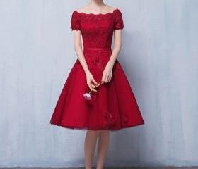 Burgundy Lace Short Dresses Embroidery Beaded Homecoming Dress c2596 main image 0