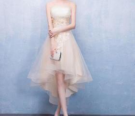 Champagne tulle lace short prom dress homecoming dress main image 0