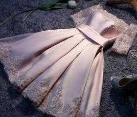 Pretty A Line Pink Satin Lace Short Homecoming Dress 16th Birthday Outfits main image 1