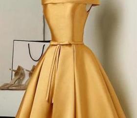 Custom Yellow Satin Off Shoulder Short Party Dress for Letty