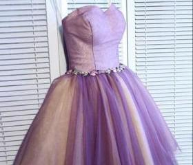 Purple Tulle Beaded and Sequins Short Homecoming Dress, Sweethart Prom Dress