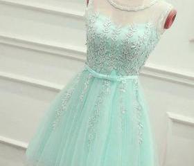 Lovely Mint Green Tulle Short Party Dresses Formal Dress, Cute Short Homecoming Dresses