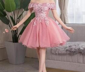 Pretty Pink One Shoulder Chiffon Short Birthday Party Dress Formal Homecoming Dress Y9997 main image 0