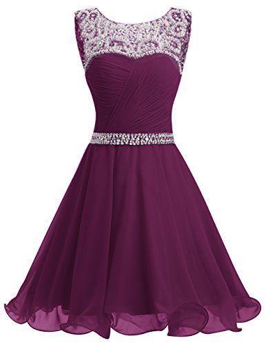 Purple Short Chiffon Party Dresses With Crystals Knee Length, Purple Short Chiffon Homecoming Dresses With Crystals Knee Length