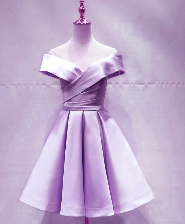 Short Light Purple Off Shoulder Cocktail Dress, Homecoming Party Dresses 2019