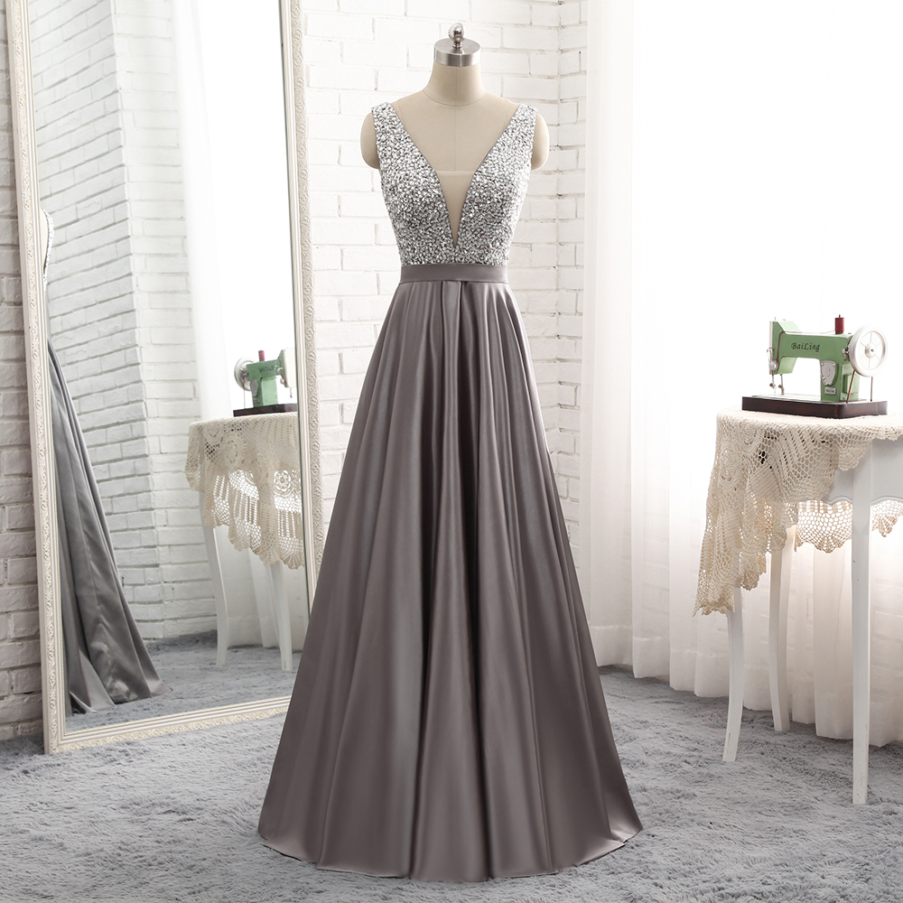 Grey evening maxi dress hot sale