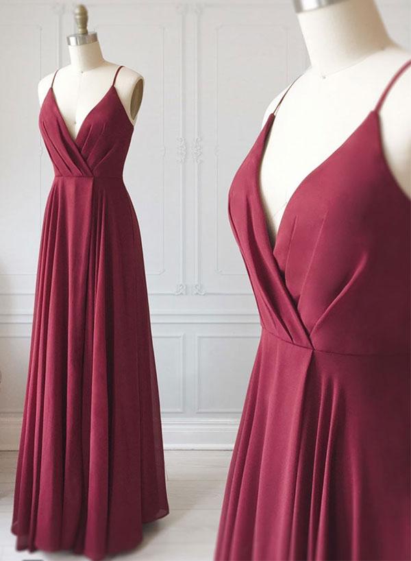 Burgundy Stretch Satin V Neck Long Prom Dress,backless V Neck Evening Dress, Women Dress