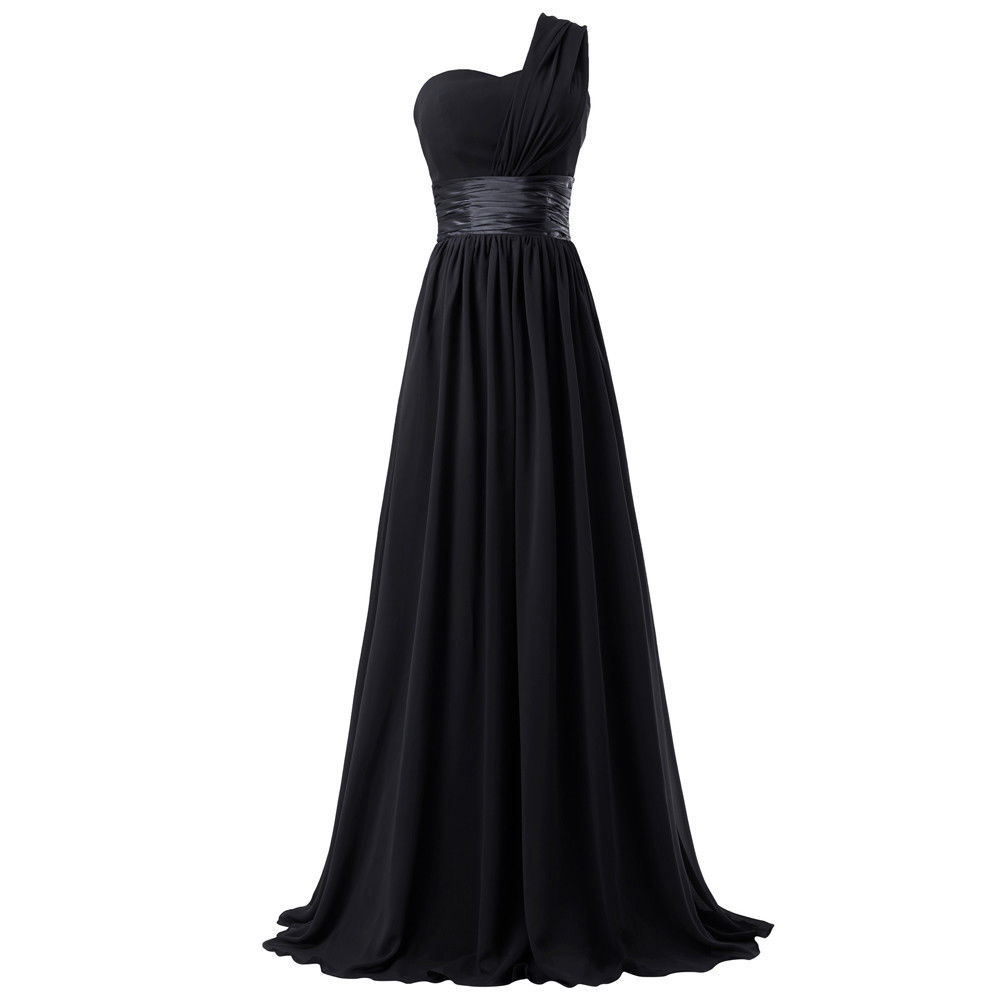 Simple Chiffon Evening Dress,one Shoulder Pleated A Line Prom Dresses