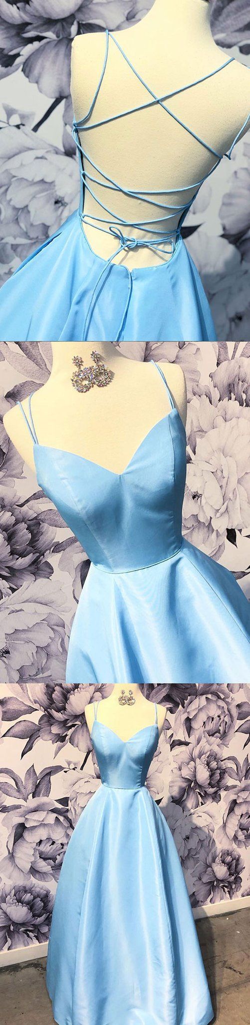 Simple Blue Satin Long Prom Dress, Short V Neck Homecoming Dress,semi Formal Dresses