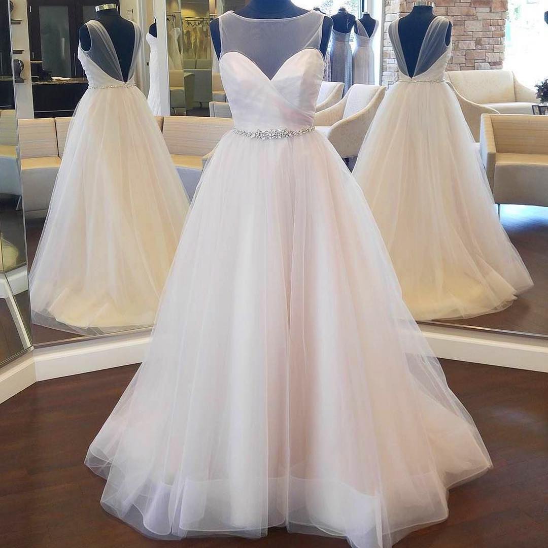 Elegant Puffy Wedding Dress With Beaded Band,simple Ball Gown Wedding Dresses Custom Size