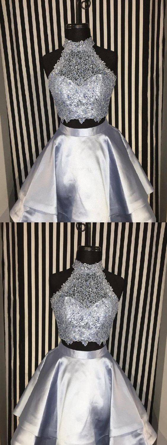 Two Pieces Homecoming Dresses,open Back Prom Dresses,silver Tiered Prom Dresses
