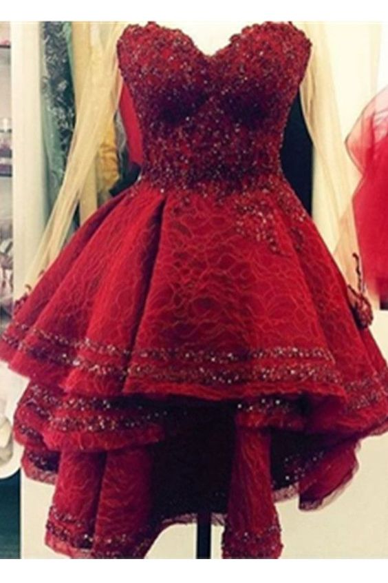 Burgundy Lace Sweetheart Handmade Homecoming Dresses Party Dresses,gorgeous Formal Party Gowns